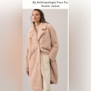 Anthropologie Pink Faux Fur Duster